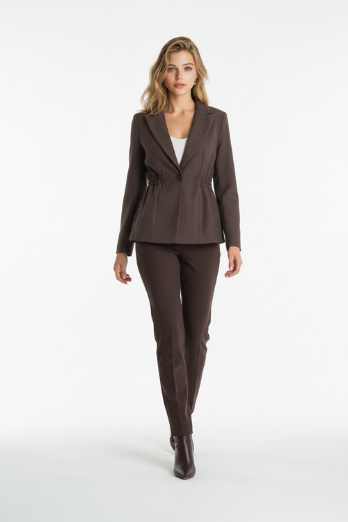 Belted Long Sleeve Blazer Chestnut