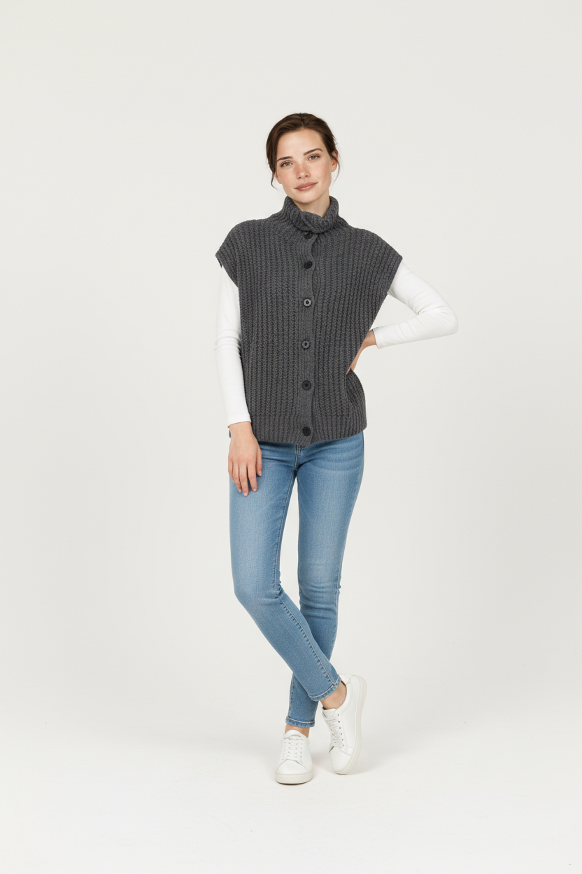 Knitted Lapel Sweater Vest Premium