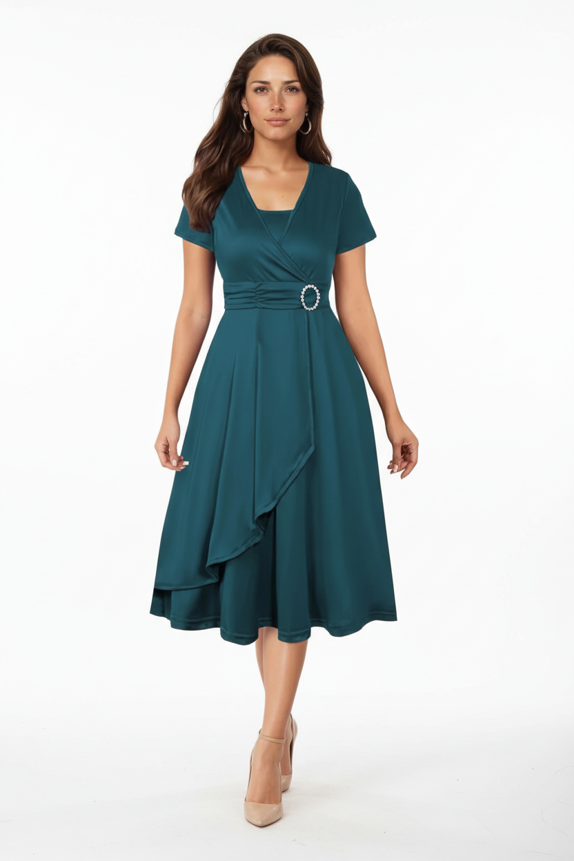 Asymmetrical Rhinestone Dress Navy