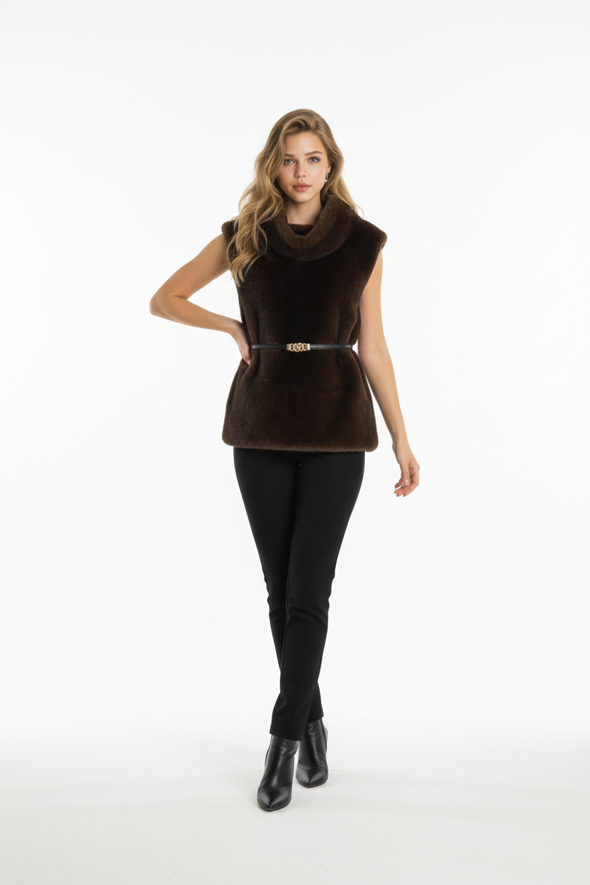 Sleeveless Turtleneck Cami Belted