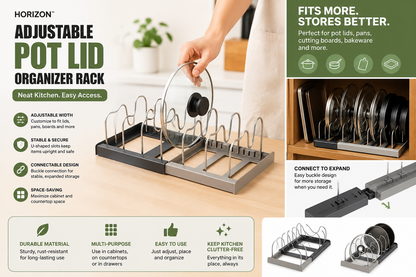 Horizon™ Adjustable Pot Lid Organizer Rack for Cabinets & Countertops