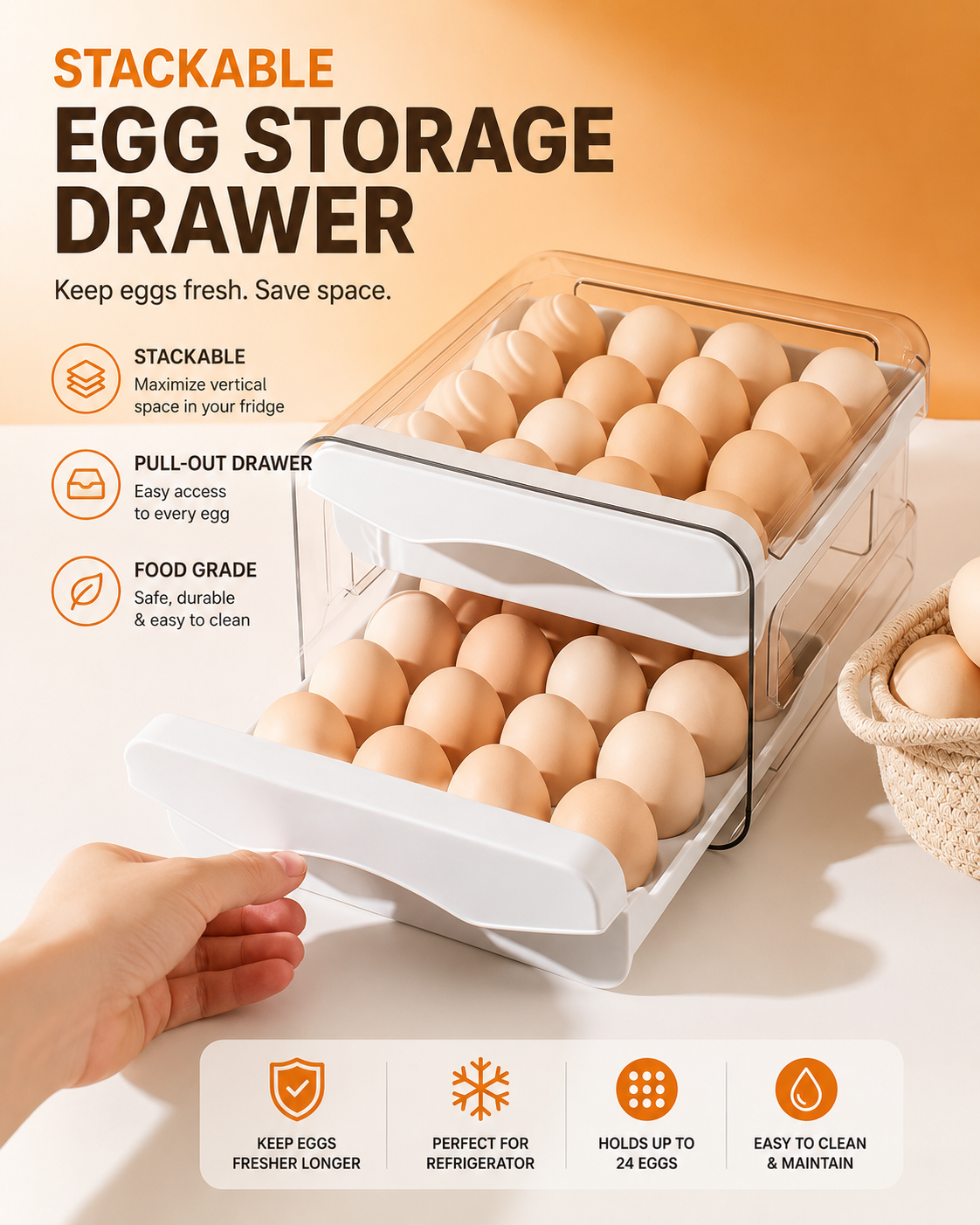Horizon™ Stackable Refrigerator Egg Storage Drawer Organizer