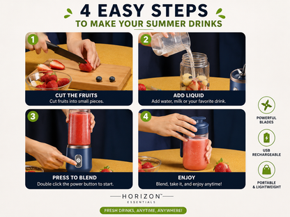 Horizon™ Portable USB Blender Bottle 400ml – Rechargeable Personal Smoothie Maker