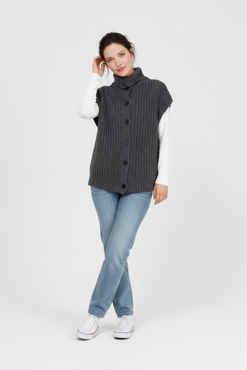 Knitted Lapel Sweater Vest Premium