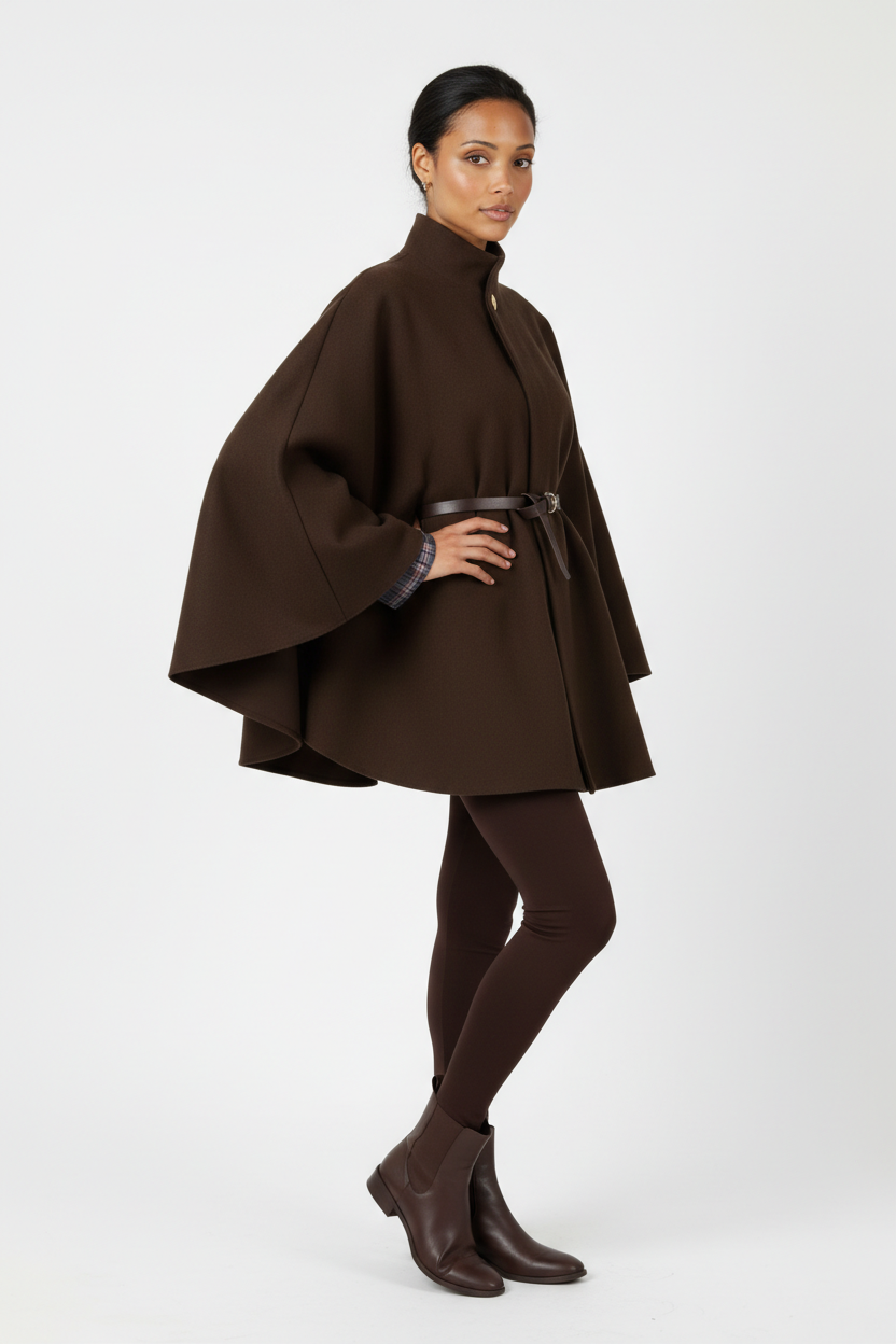 Mid-Length Cape Wool Coat