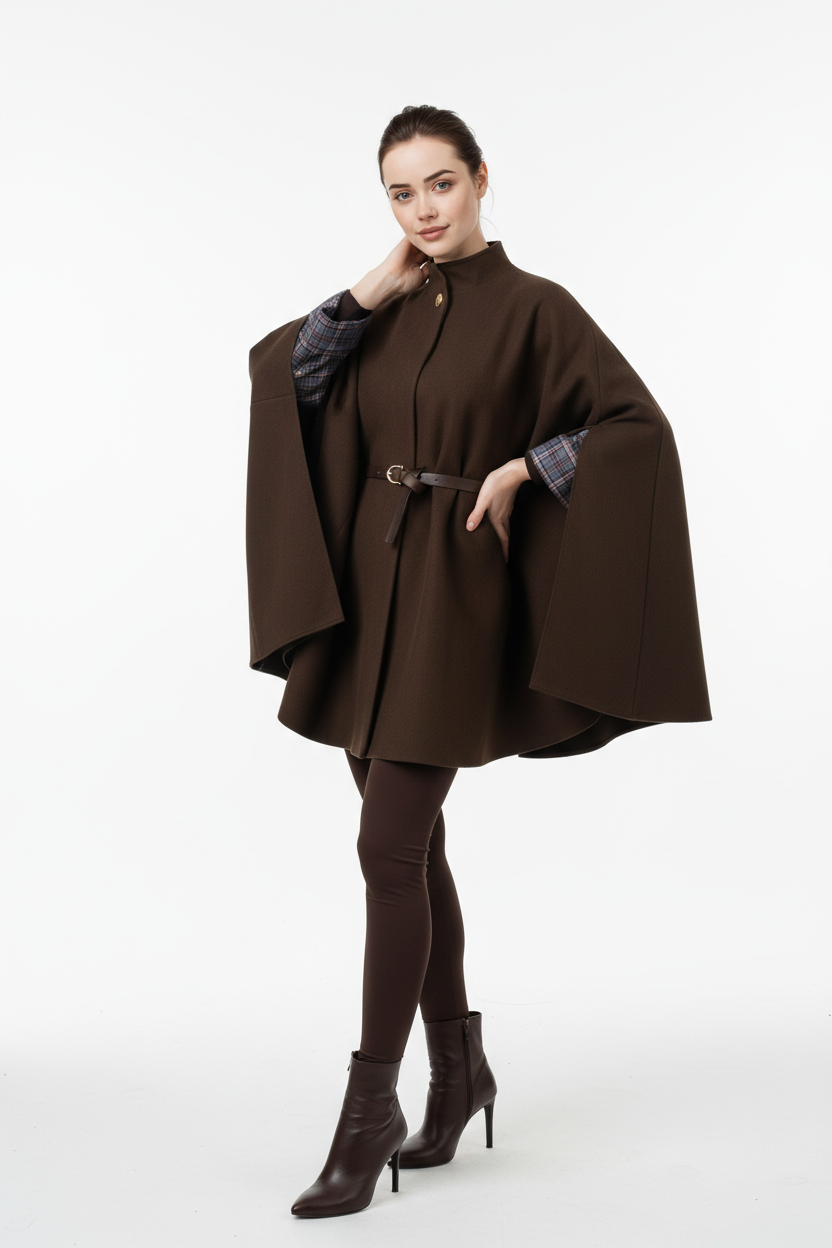 Mid-Length Cape Wool Coat