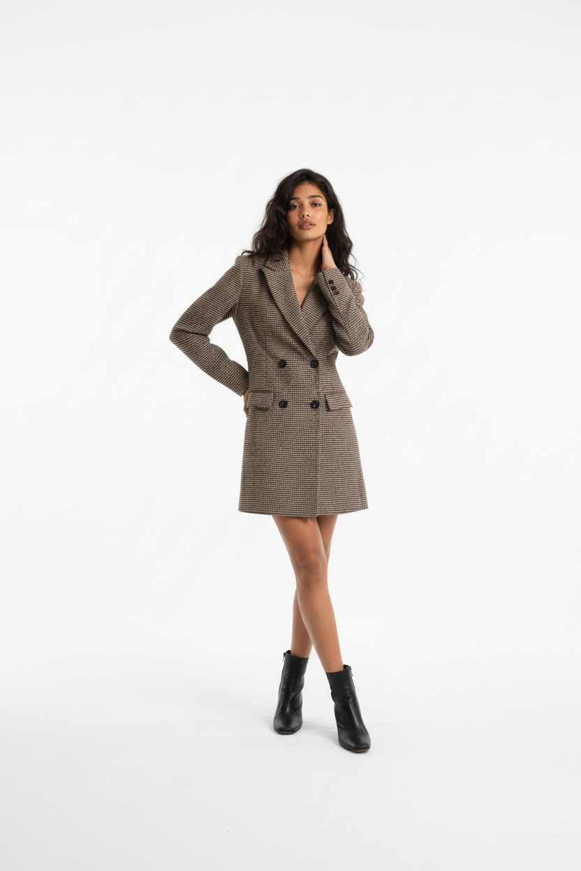 Double-Breasted Houndstooth Blazer